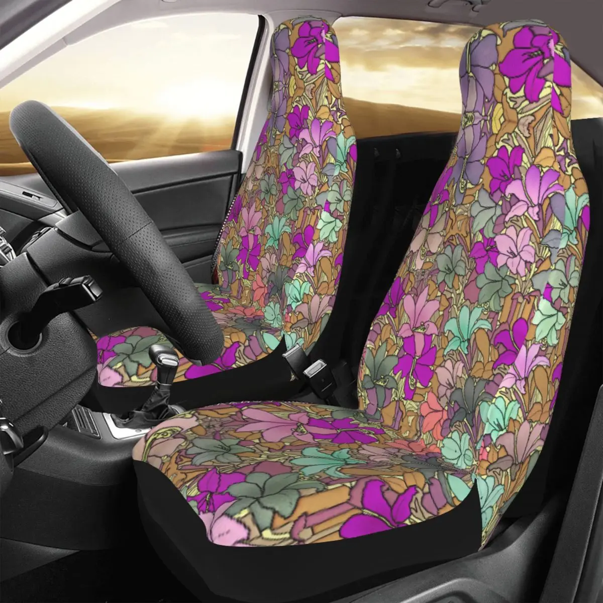 

Colorful Flower Universal Car Seat Cover Waterproof For SUV Gorgeous Bright Car Seat Covers Polyester Seat Protector