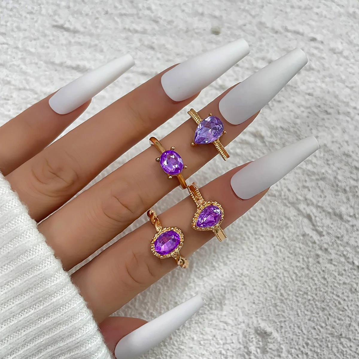 

Stillgirl 4Pcs Kpop Geometric Gold Color Rings for Women Y2k Aesthetic Purple Crystal Set Female Vintage Jewelry Anillos Mujer