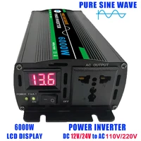 3000w 6000w pure sine wave car inverter power inverter dc 12v 24v to ac 220v socket converter with led display for car home