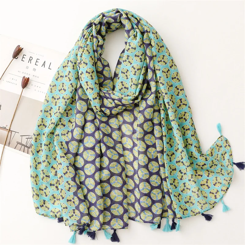 

Fashion Print Fringe Scarves for Women Long Tassels Hair Wraps Hijab Stole Bohemian Shawls Wrap Ladies Scarf