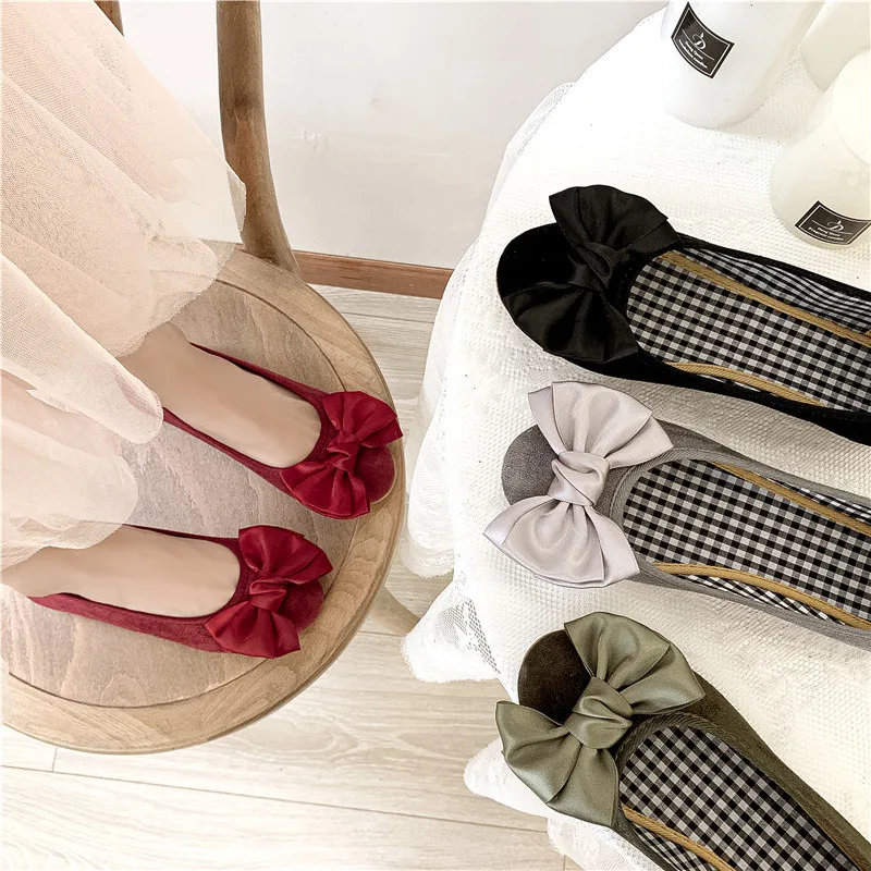 

Women Boat Shoes Loafers Bow Casual Shoes Woman Flats Slip on Flat Shoes Candy Color Breathable shoes Espadrilles Big Size 35-44