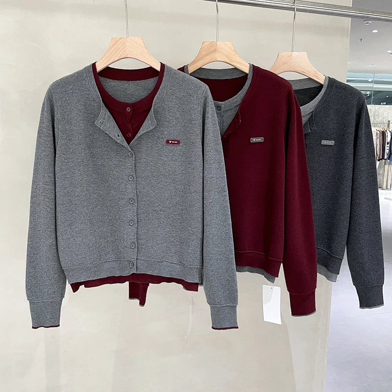 Высококачественный смысл отдыха! Модный флисовый вязаный кардиган контрастного