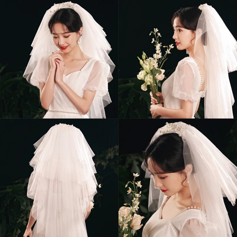

1Pc Bridal Veil Tulle Headwear Multi-Layer White Short Fluffy Veils for Bride