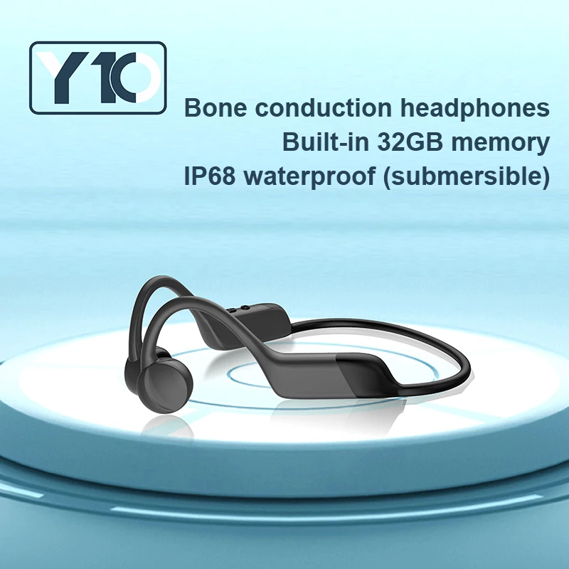 Y10 True Bone Conduction Earphone with 32GB Memory Card TWS Wireless Bluetooth Swim Headphones MP3 Music IP68 Waterproof Headset