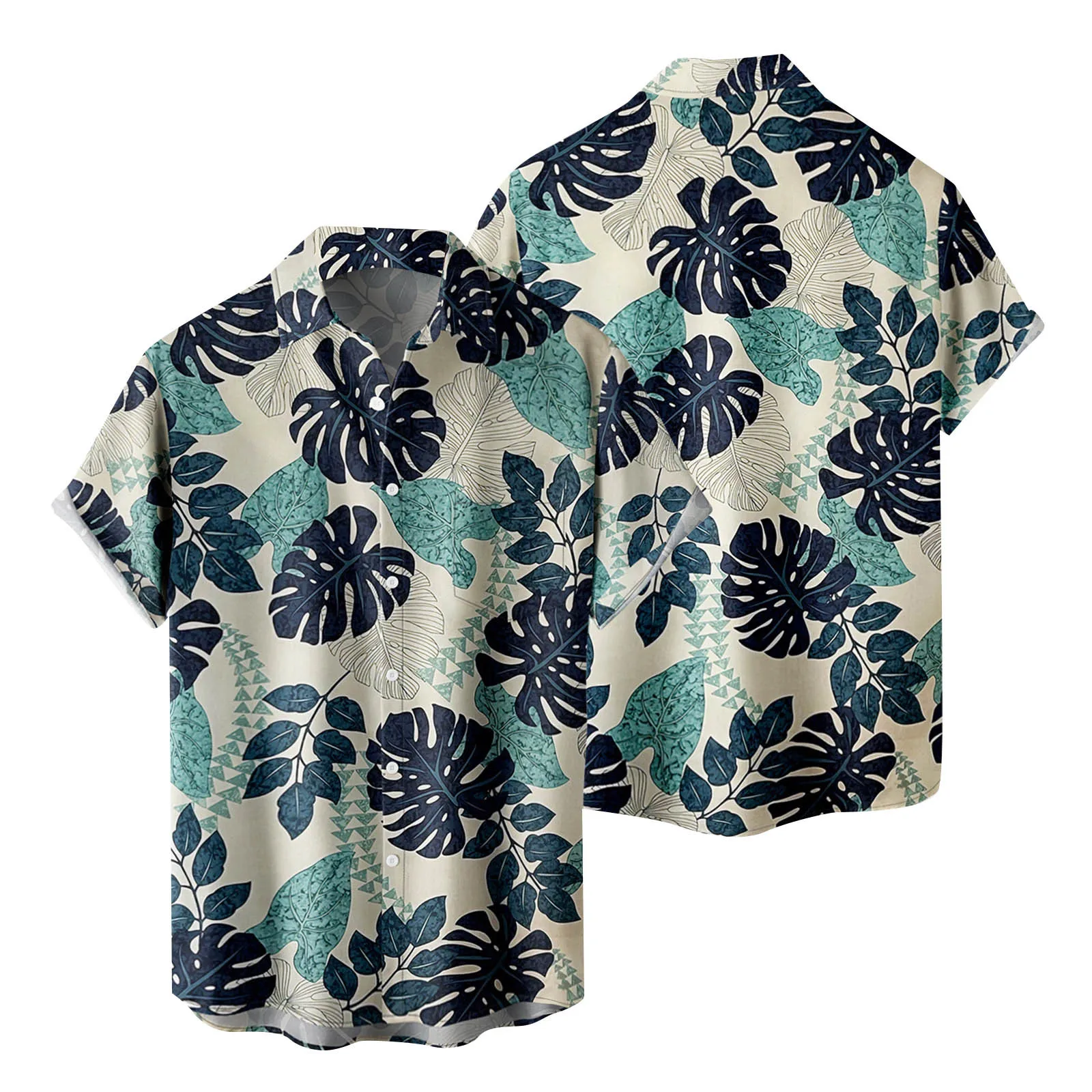 

Mens Fashion And Leisure 3D Digital Printing Buckle Lapel Short Sleeve Shirt Top Button Bodysuit