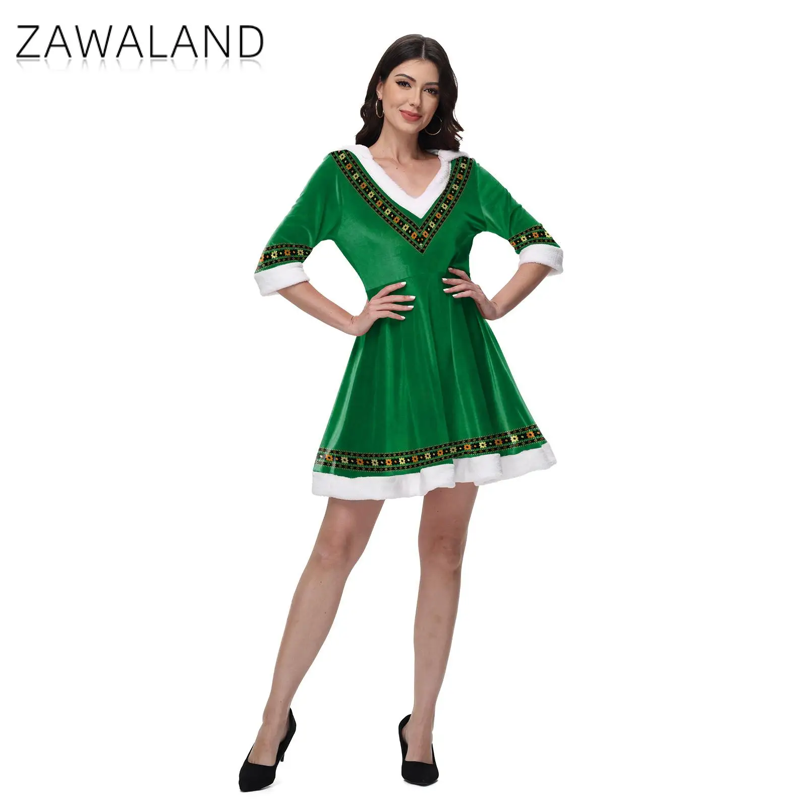 Зеленое платье с капюшоном Zawaland ирландский фестиваль вечерние наряд эльфа