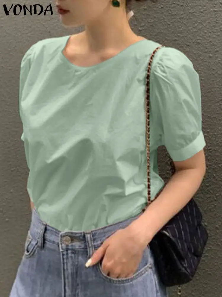 

VONDA Sexy Backless Tops Summer Women Blouses Loose Shirts 2023 Fashion Short Sleeve Bandage Casual Solid Color Blusas Femininas