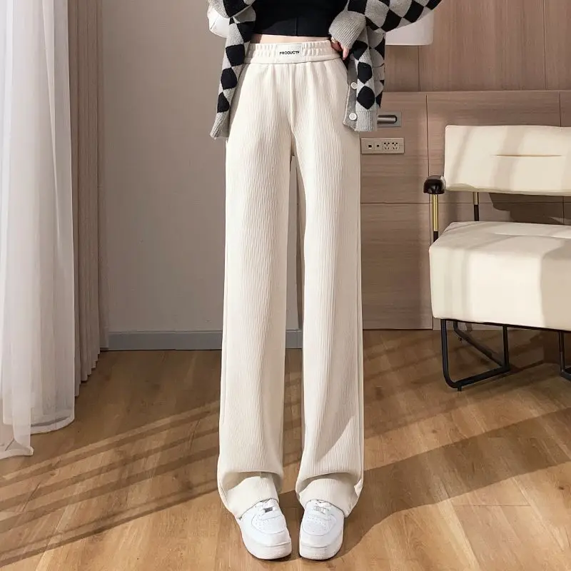 Женские утепленные широкие брюки винтажные флисовые повседневные Прямые с