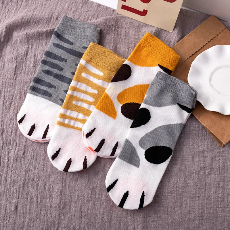 

Spring and Autumn Socks Women's Boat Socks Cartoon Cat Paw Straight Cotton Socks Japanese Women's Socks Harajuku Socks