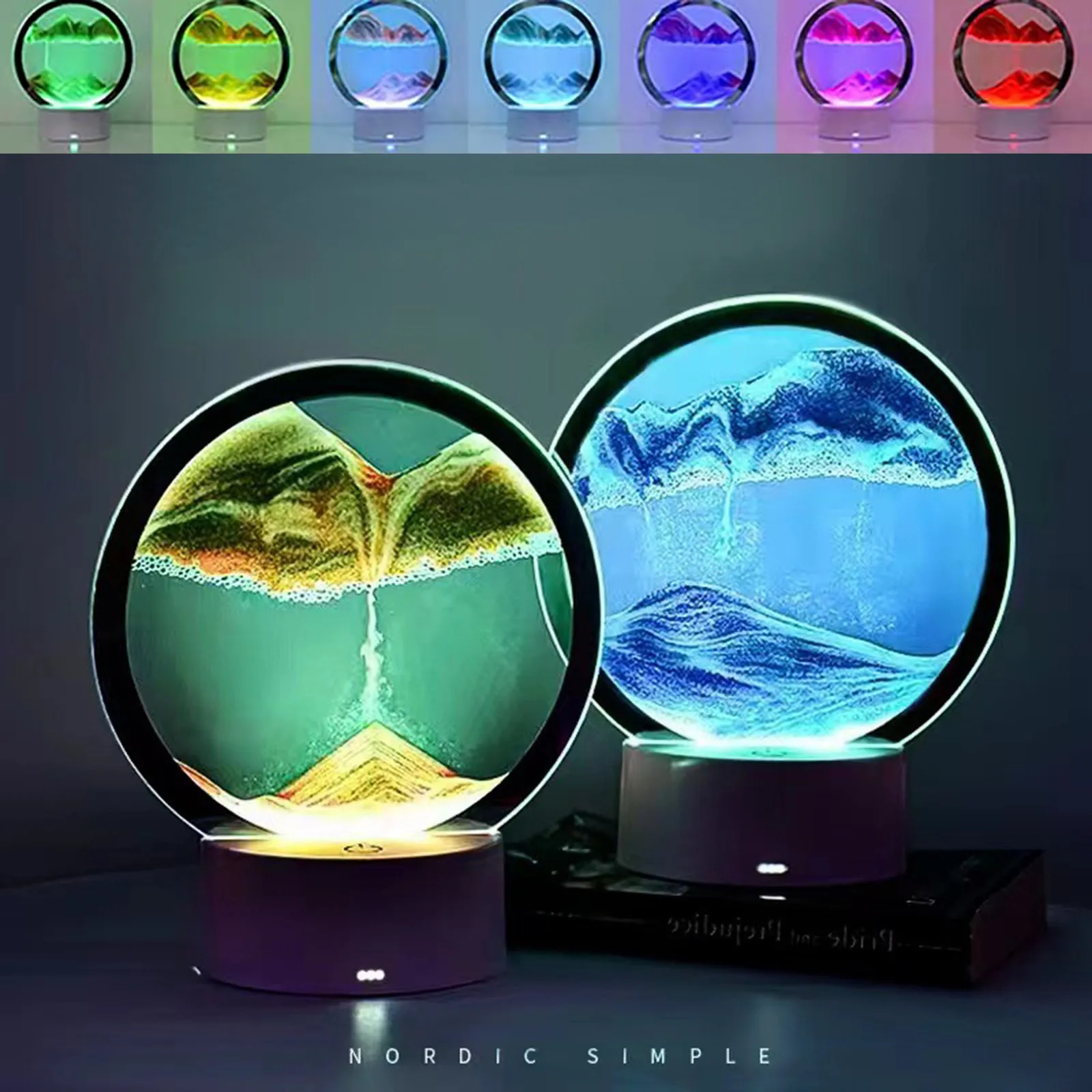 

Dimmable 3D Moving Sand Art Table Lamps RGB Color Change Dynamic Hourglass Lamp Creative Bedside Lamps Quicksand Desk Nightlight