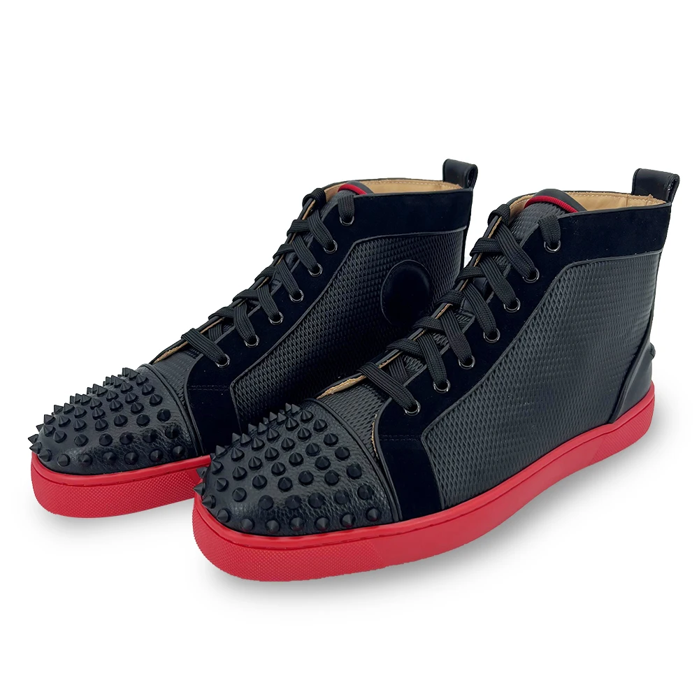 

Luxury Black Calfskin Leather Casual Shoes Designer Red Bottom High Top Sneakers Women Men Skateboard Shoes Platform Trainers