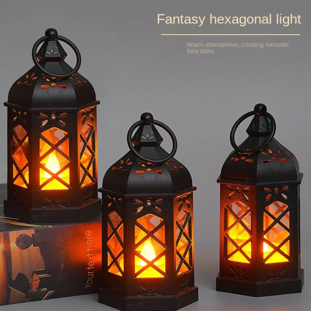 

illuminated Halloween Wind Lamp Glowing Hexagonal Electronic Candle Lamp European style Atmosphere Small Horse Lantern