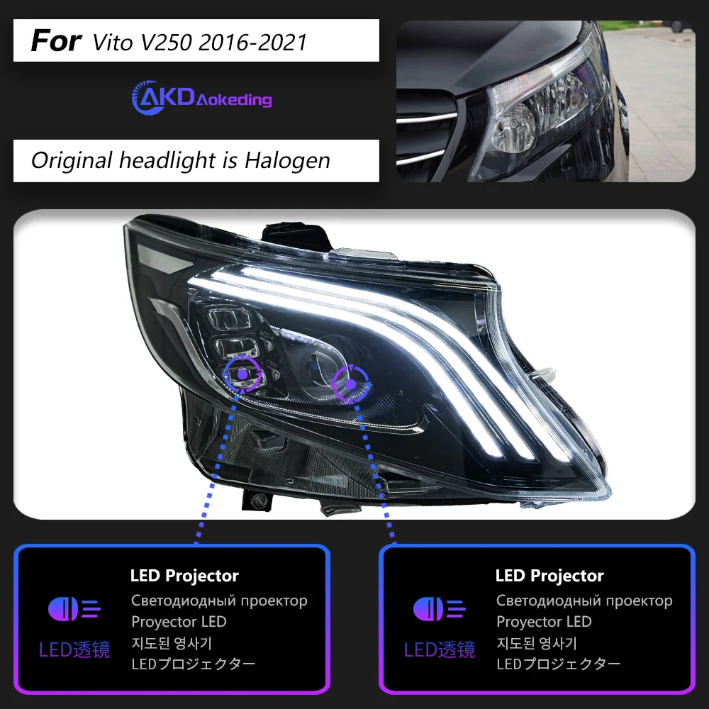 

Автомобильная лампа AKD для Vito W447 Metris V Class 2015-2020, светодиодные автомобильные фары в сборе, обновление Maybach Design, LHD RHD, Стайлинг, подтяжка лица