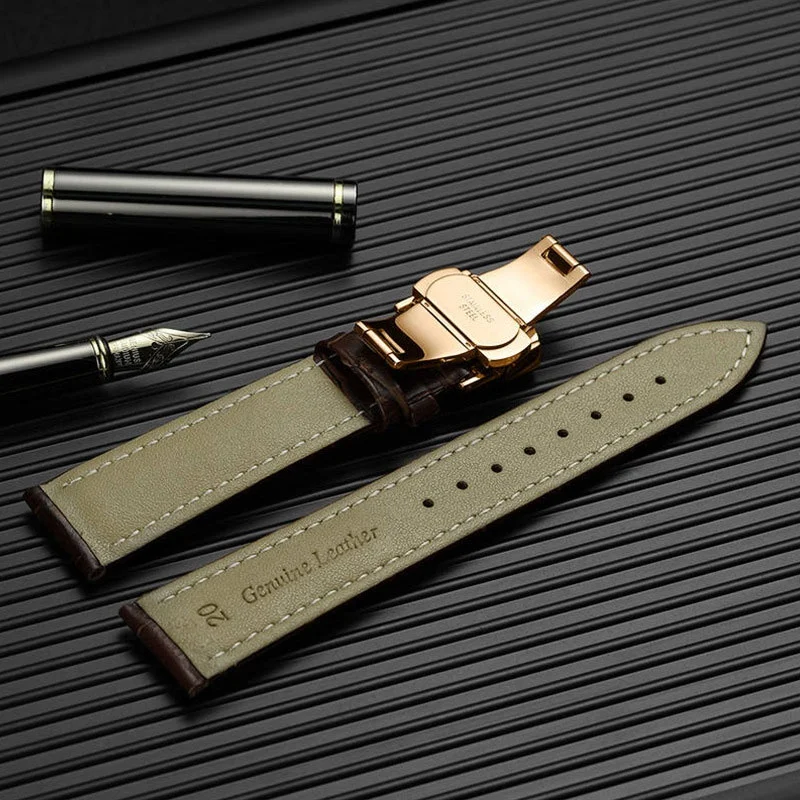 20mm Watch Strap Bamboo Pattern Strap Genuine Leather Watchband 22mm with Butterfly Buckle Watches boxed Accessories 18-24mm