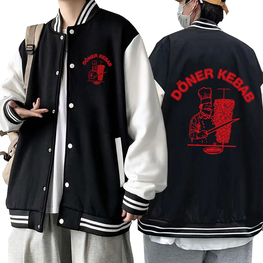 

Doner Kebab Baseball Uniform Men Women Funny Graphic Long Sleeve Oversized Bomber Jacket Fleece Sweatshirt Streetwear Coats Male