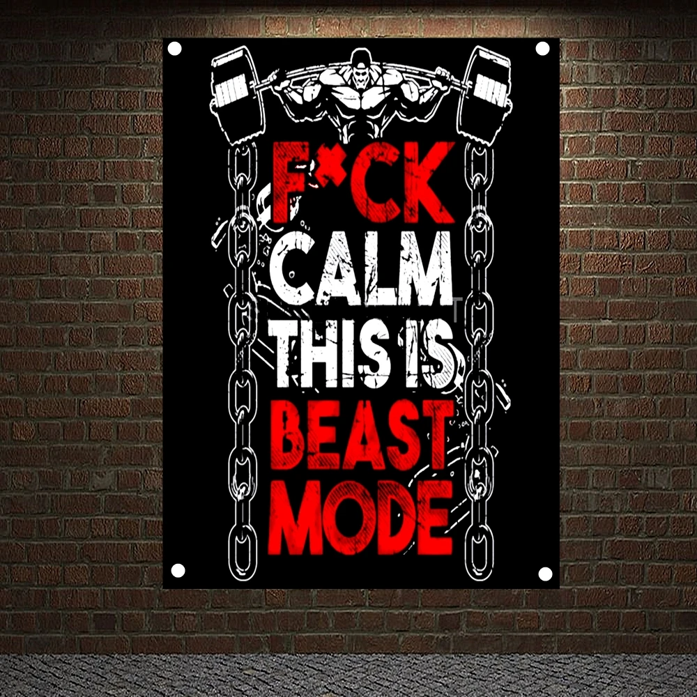 

F..CK CALM THIS IS BEAST MODE Motivational Workout Posters Wall Chart Exercise Banners Flags Wall Art Tapestry Sticker Gym Decor