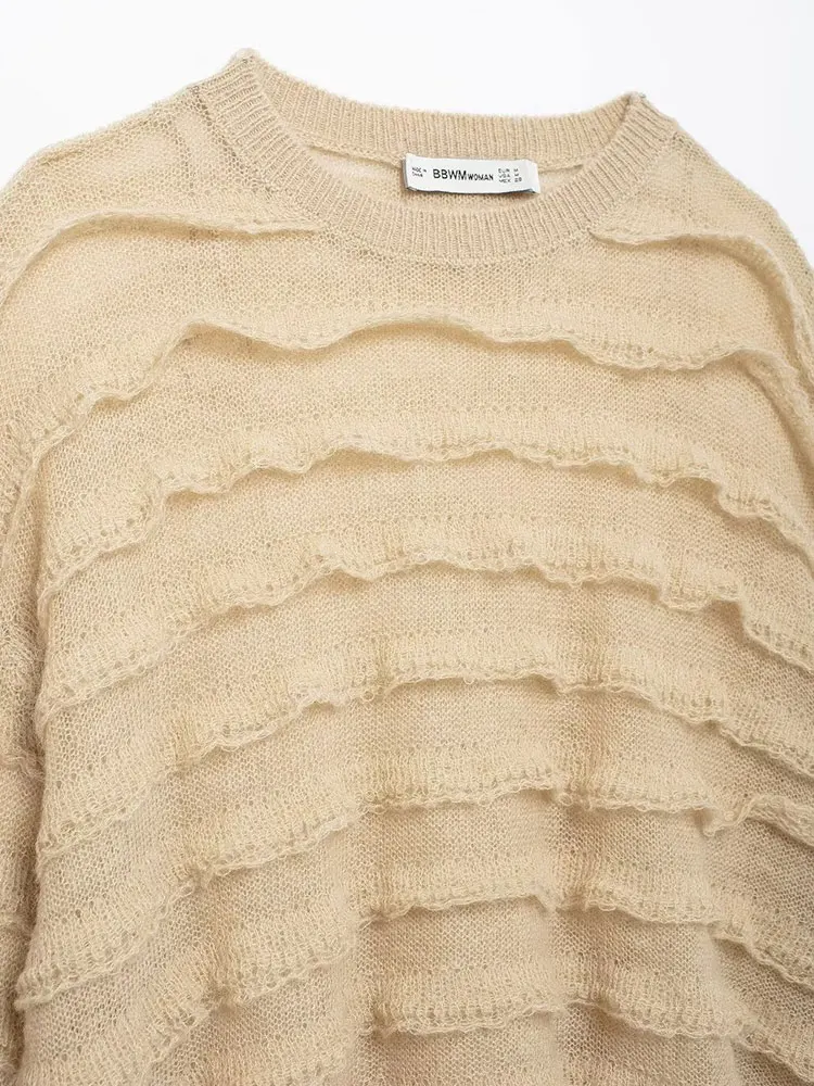 TRAF осенний женский модный многослойный декоративный полупрозрачный свитер