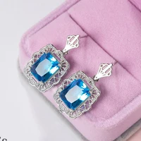 new exquisite blue square zircon dangle earrings for women fashion simple personality earring girl birthday party jewelry gift