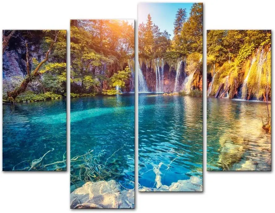 4 шт. My Easy Art Mountain Clean Water in озеро с водопадом Trees Forest park горизонтальные картины на