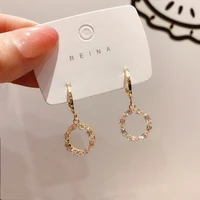 fashion round hollow rhinestone circle pendant earrings exquisite korean fashion fresh simple ladies jewelry stud earrings