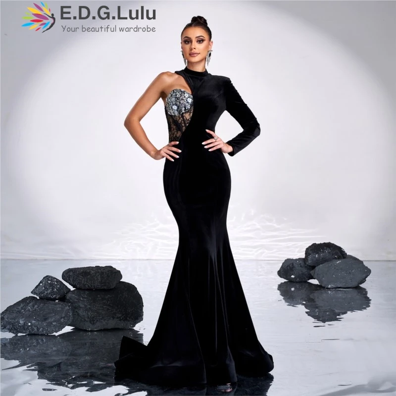 EDGLuLu рубашка на одно плечо с длинными рукавами платья день рождения роскошное 2024