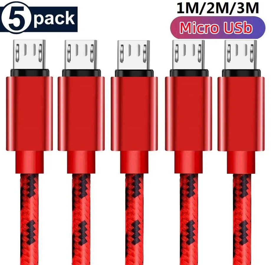 

5Pack 6Colors 1M 2M 3M Fabric Nylon Metal Alloy Fast Charging 2.4A Micro 5Pin Usb Cable For Samsung Galaxy s6 s7 note 4 htc lg