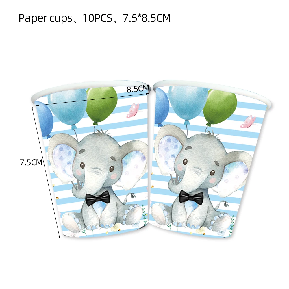 20PCS Blue Elephant Gender Reveal Disposable Tableware Sets Boy Birthday Party Decor Napkin Plate Cup Baby Shower Supplies - купить по