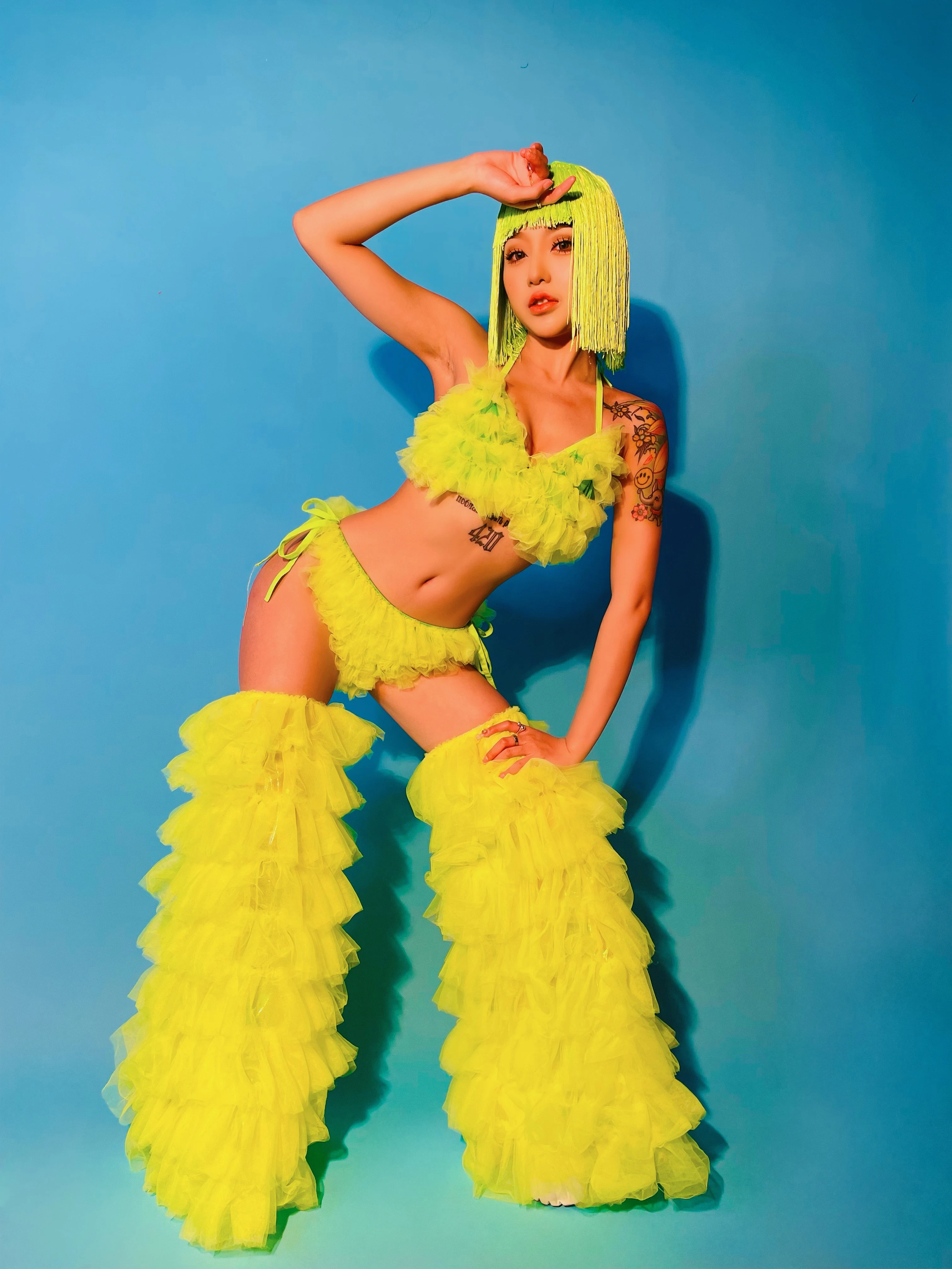 

Женский ночной клуб Gogo Джаз танцевальный сценический костюм сексуальное бикини флуоресцентные цвета эритроновая одежда