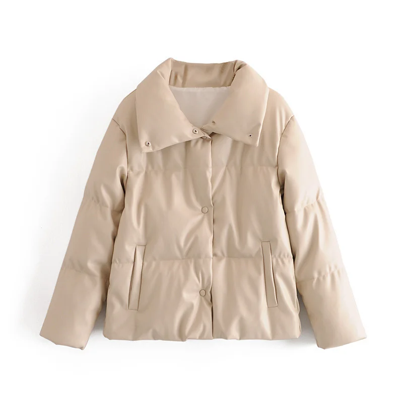 Fashion PU Leather Coat Women's Elegant Cotton Coat Streetwear Korean Faux Leather Leather Parka Coat Big Lapel Short Bread Coat