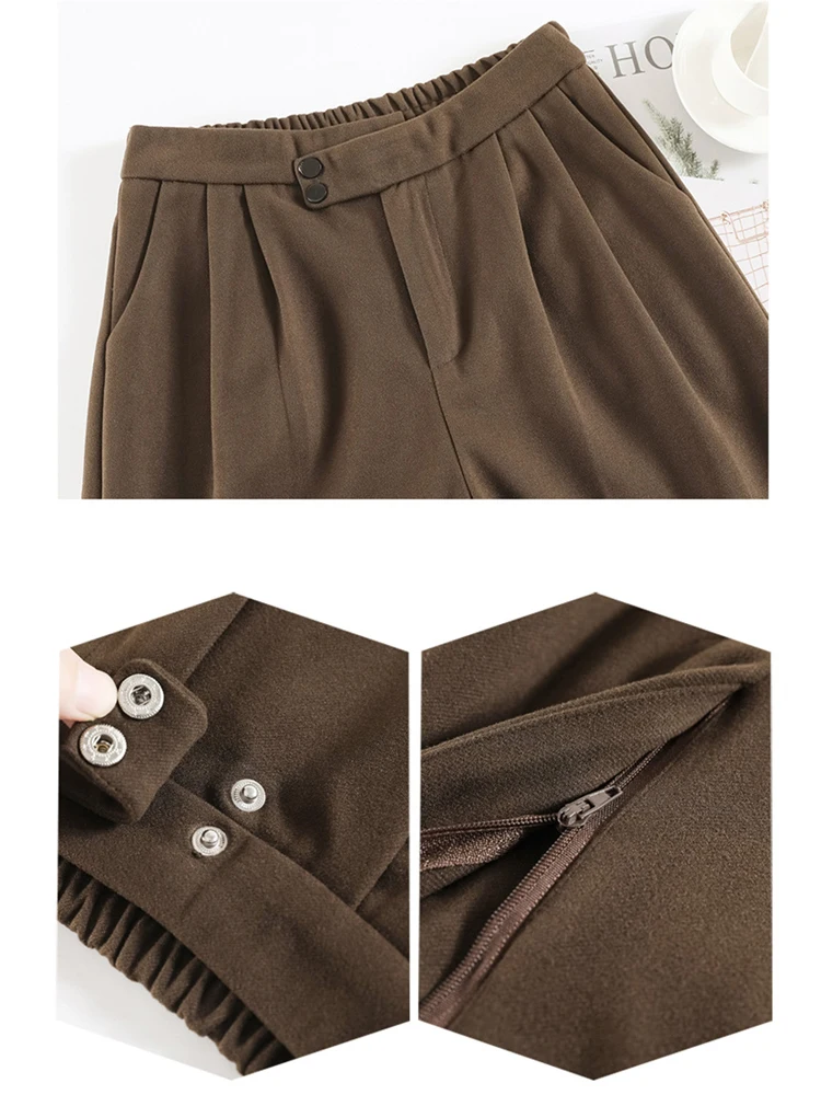 2024Новинка осени и зимы шерстяные брюки-шаровары с высокой талией женская одежда