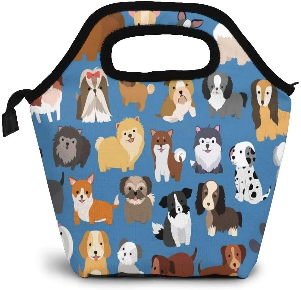 

Cute Dog Insulated Food Bag Gourmet Handbag Cooler Warm Pouch Tote Bag For Work Office