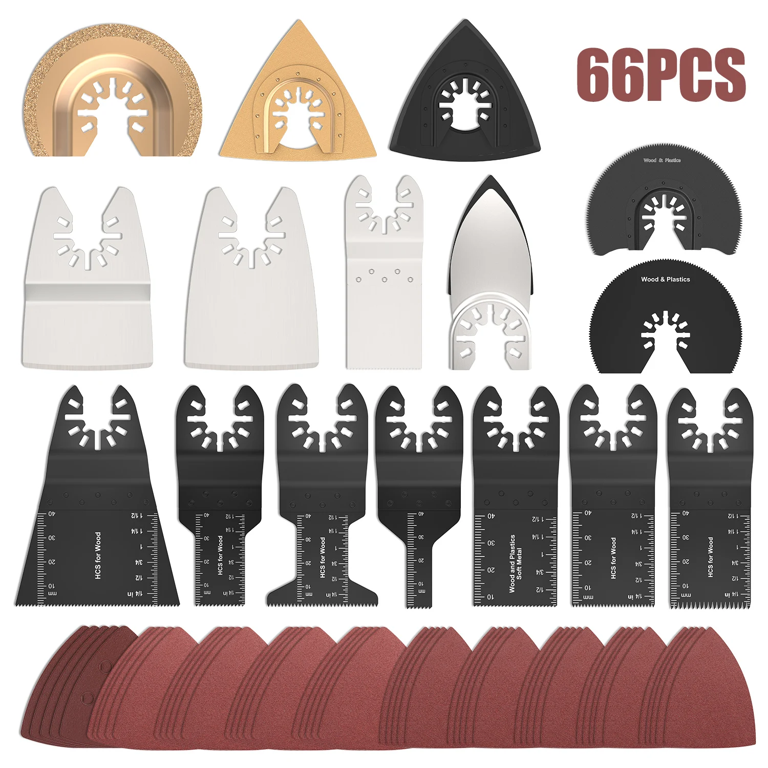 

66Pcs Oscillating Saw Blades HCS/Japan-tooth/Bi-metal Oscillating Tool Multi-function Tool Saw Blades Renovator Trimmer Blades