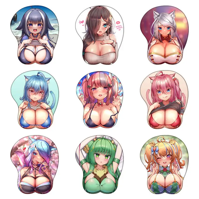 

VTuber Hololive Gaming Kawaii Girl Anime Mouse Pad Gamer 3D Silica Gel Wrist Rest Sexy Boobs Mousepad Cute Desks Oppai Mat Pad