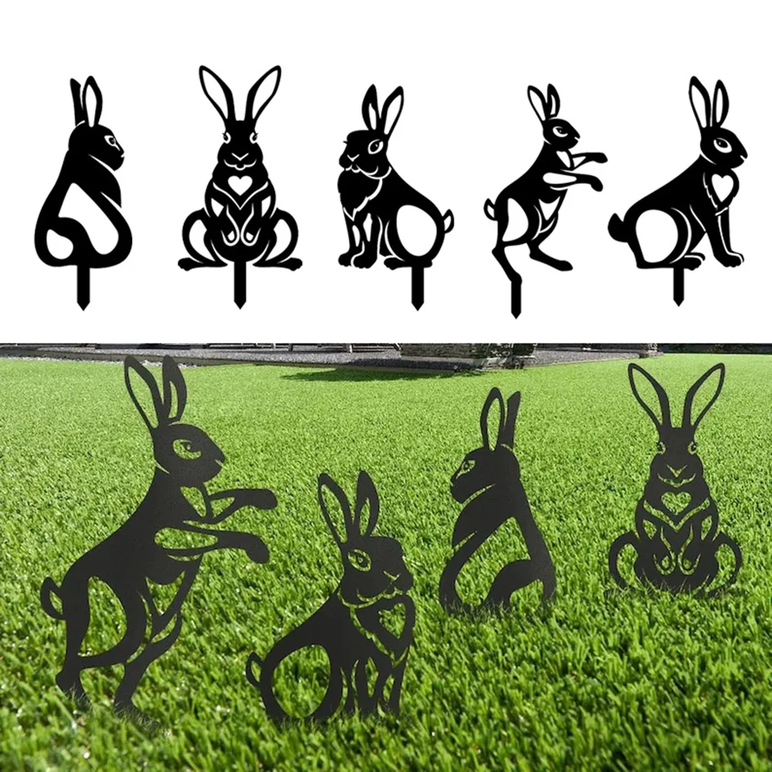 

Creative Rabbit Garden Decoration For Easter Bunny Statues Countryside Style Acrylic Outdoor Wall Sculptures Fence Ornament Sign