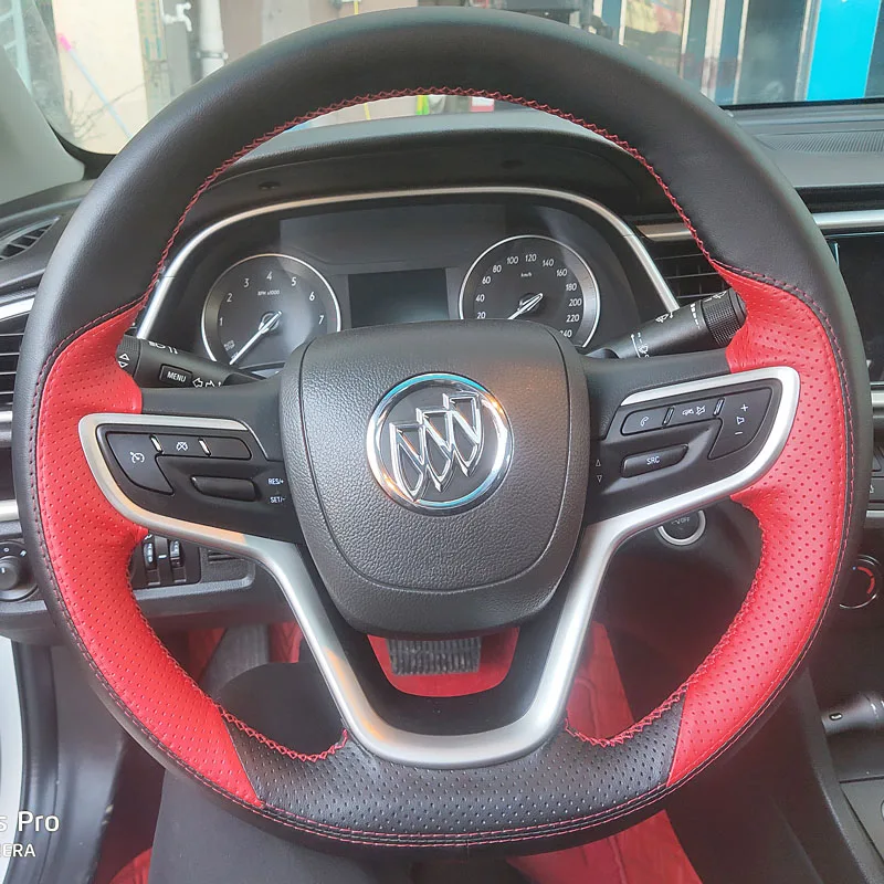 

For Buick Excelle XT GT GX 2015-2019 GL6 2018 2019 Hand-stitched Non-slip black red Genuine Leather car Steering Wheel Cover