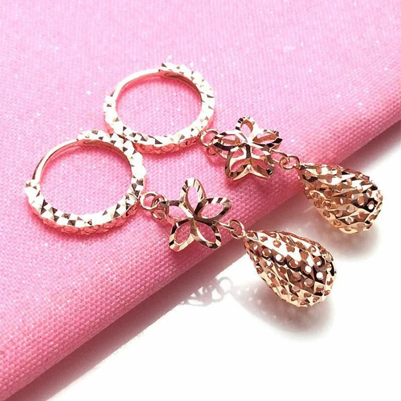 

Женские серьги из розового золота 585 пробы, трехмерные серьги с отверстиями, изысканные ювелирные украшения из розового золота 14 к