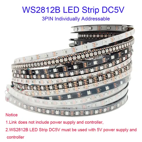 WS2811 WS2815 WS2812B WS2813 Светодиодная лента WS2812 RGB, умная индивидуально Адресуемая Светодиодная лента 30/60/144 пикселей/светодиодов/м, 5 в постоянного тока/12 В