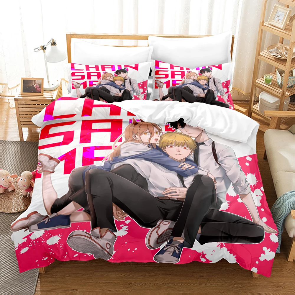 

Printed Anime Chainsaw Man Bedding Set Makima Duvet Cover 3Pcs Double Twin Full Queen King Adult Kids Bedclothes Quilt Cover