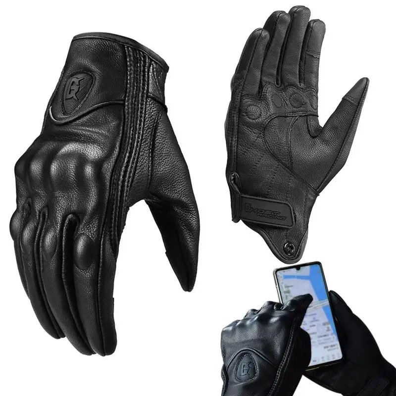

Motorcycle Gloves Sheepskin Leather Motorbike Motocross ATV Motor Gloves Durable Riding Gloves Four Seasons Anti-Fall Gloves