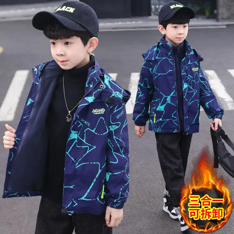 

Boys Parkas Winter Polar Fleece Jacket Children's Snowsuit Boys Hooded Coat Kids Clothing Warm Outerwear 4-14 Years TZ757