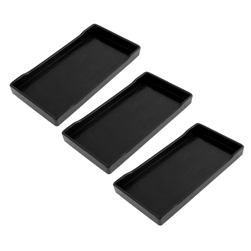 

3X Plastic Rectangular Design Lunch Food Tray Salver Black