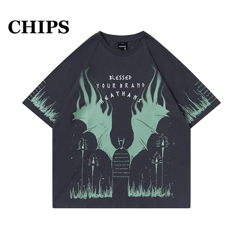 

CHIPS 2022 Summer vampire Graphics Anime Print T Shirt Men Women Streetwear Hip Hop T-shirts High-Quality 100% Cotton Top Tees