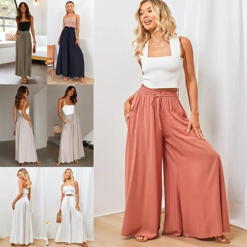 

Брюки Joker женские с завышенной талией, однотонные повседневные свободные модные штаны с широкими штанинами, на шнуровке, для отдыха, весна-лето