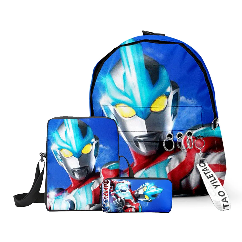 

3D New Product Printing Surrounding Anime Ultraman Three-piece Schoolbag Student Backpack Shoulder Pencil Case