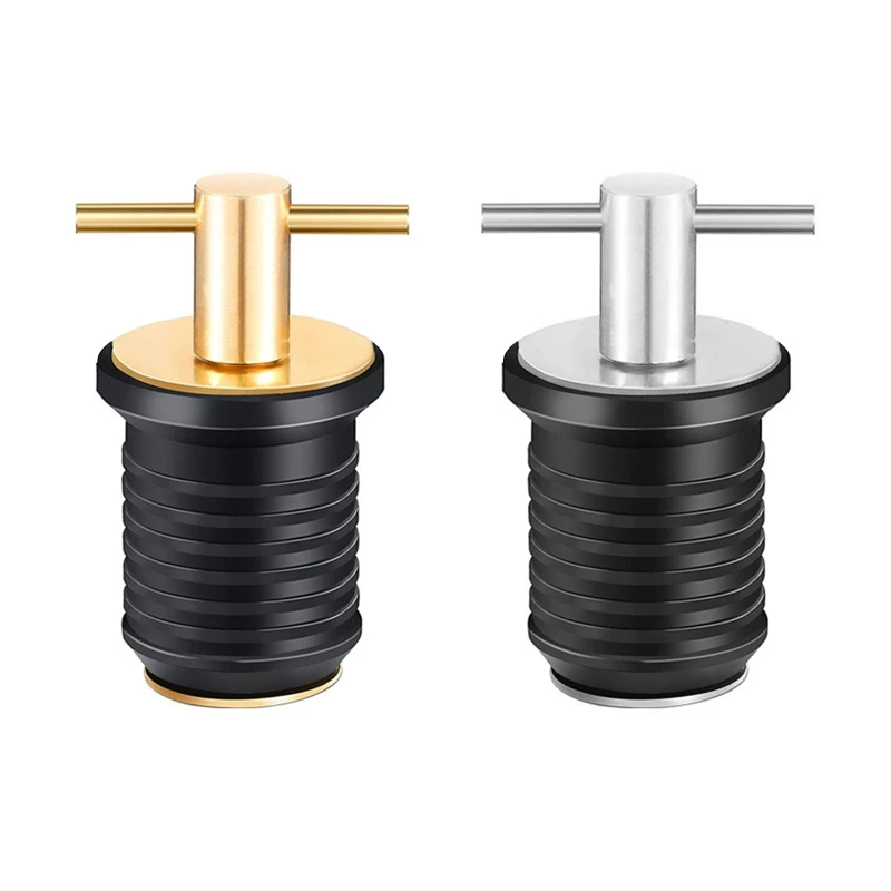

448C 2 Pcs Brass/Stainless Steel T-Handle Drain Plug Rubber Scupper Plugs Twist-Turn Marine Boat Drain Plug Replacement
