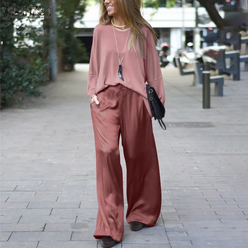 Женский спортивный костюм из 2 предметов блузка с длинным рукавом и широкие брюки