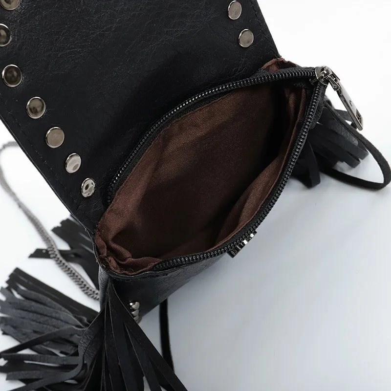 European and American Trend Fashion Soft Leather Rivet Tassel Hot Girl Bag Chain Strap One-shoulder Cross-shoulder Women's Bag