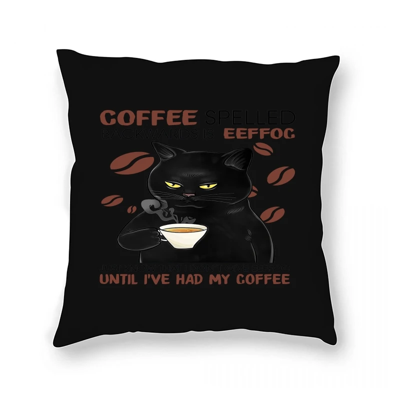 

Unisex Premium Black Cat Coffee Spelled Backwards Is Eeffoc Funny Cat Coffee Lover 's Pillow Case Vintage