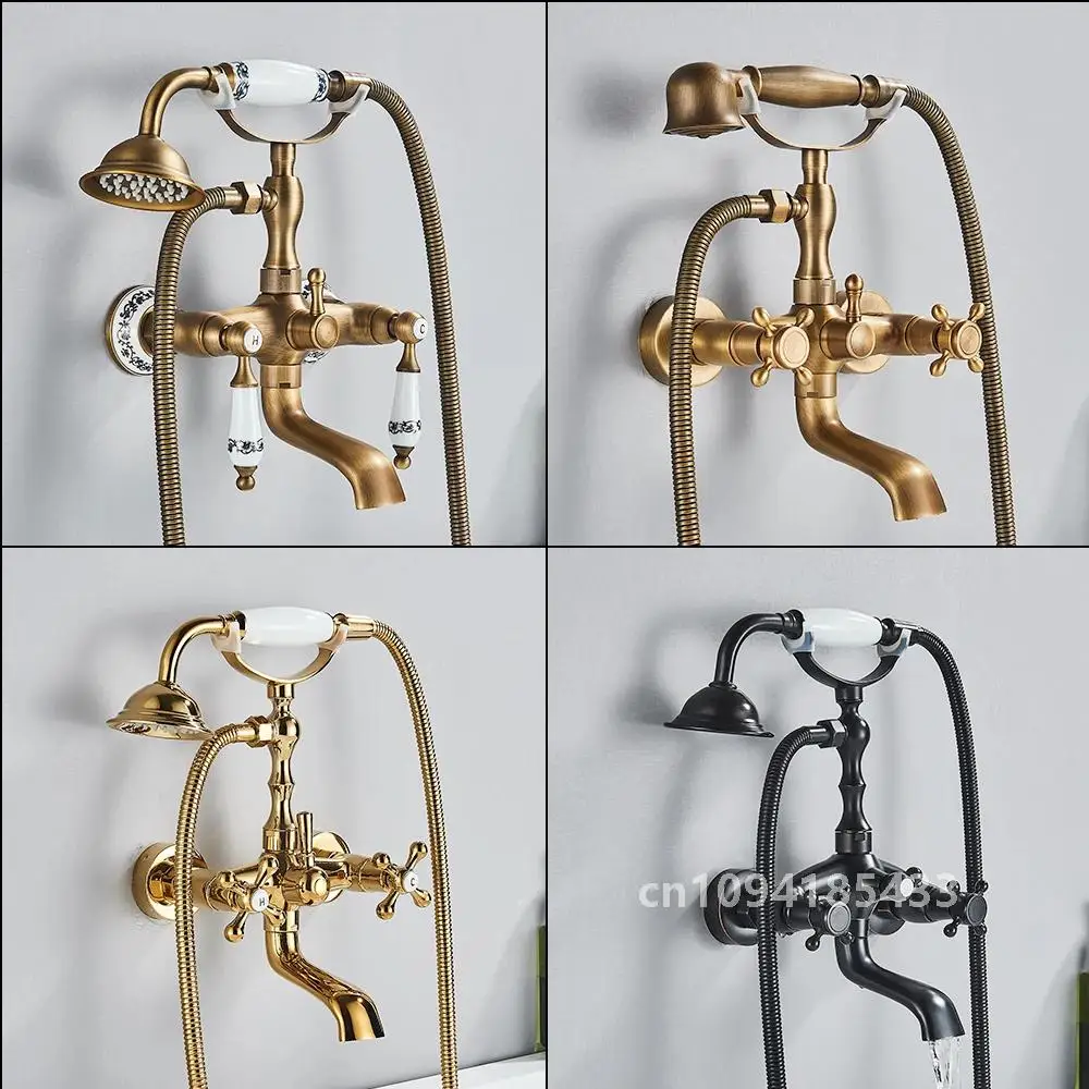 Onyzpily Смеситель для душа ванны Античный ORB Золотой стиль телефона Спрей Настенный