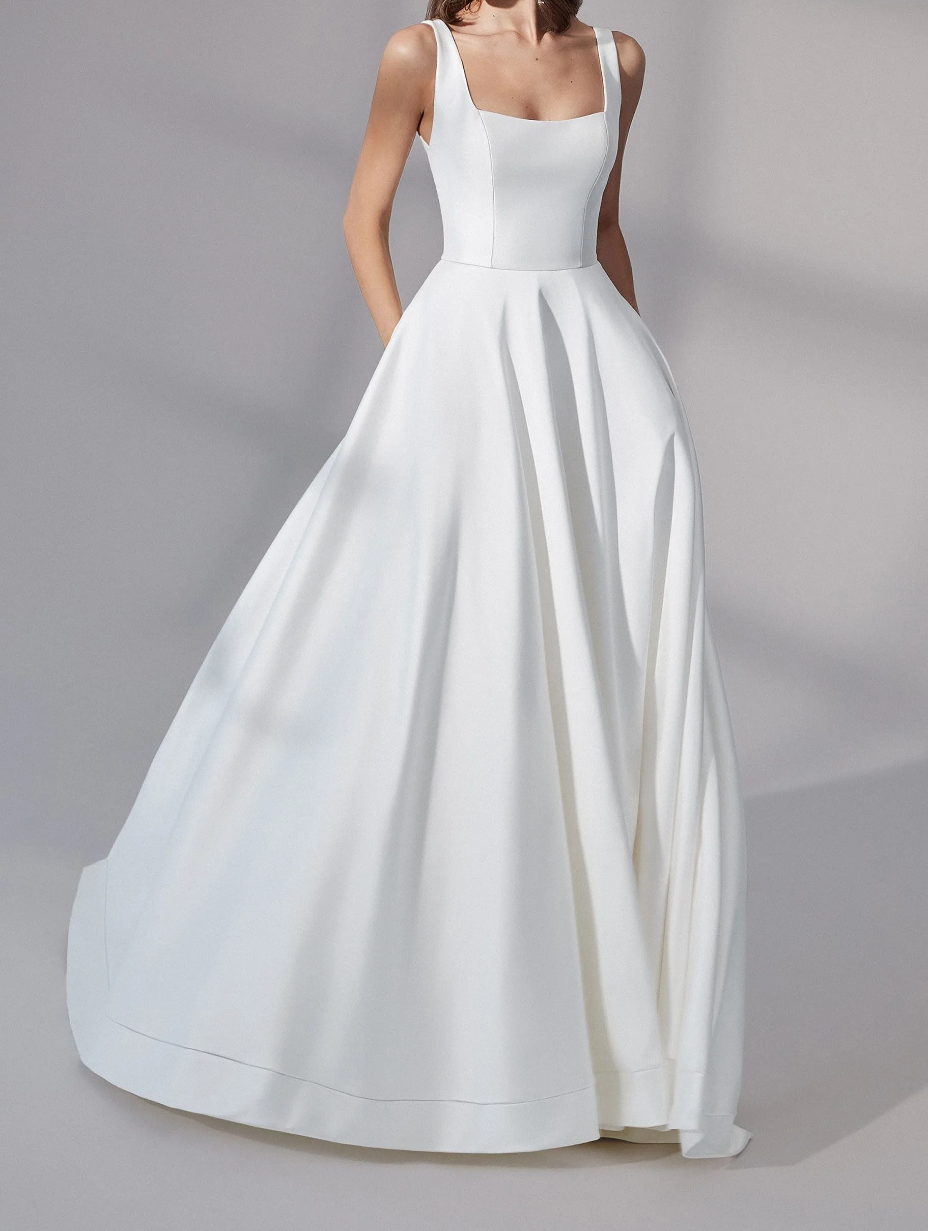 

All-season 2023 New Long Women A-Line Satin Wedding Dresses WHW-177
